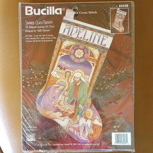 NWT Bucilla Stained Glass Nativity Counted Cross Stitch Stocking Kit #83438
